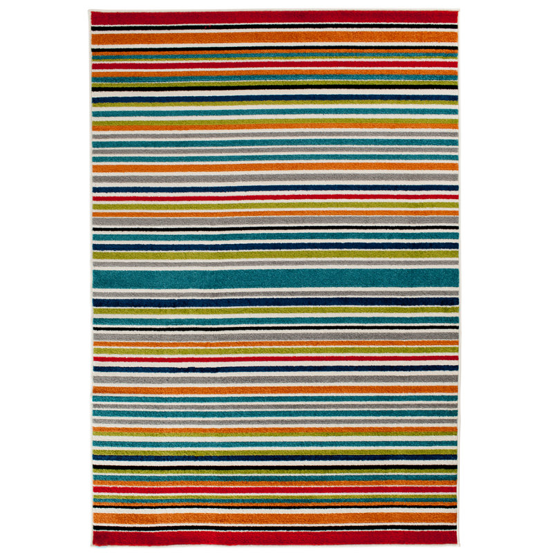 Bay Isle Home Strathaven Striped Turquoise Indoor / Outdoor Area Rug